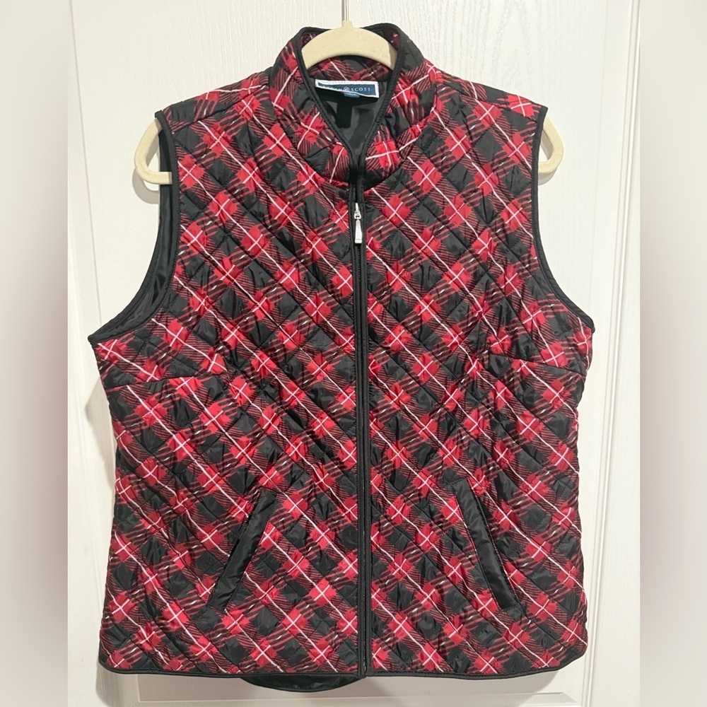 Karen Scott Red and Black Quilted Vest